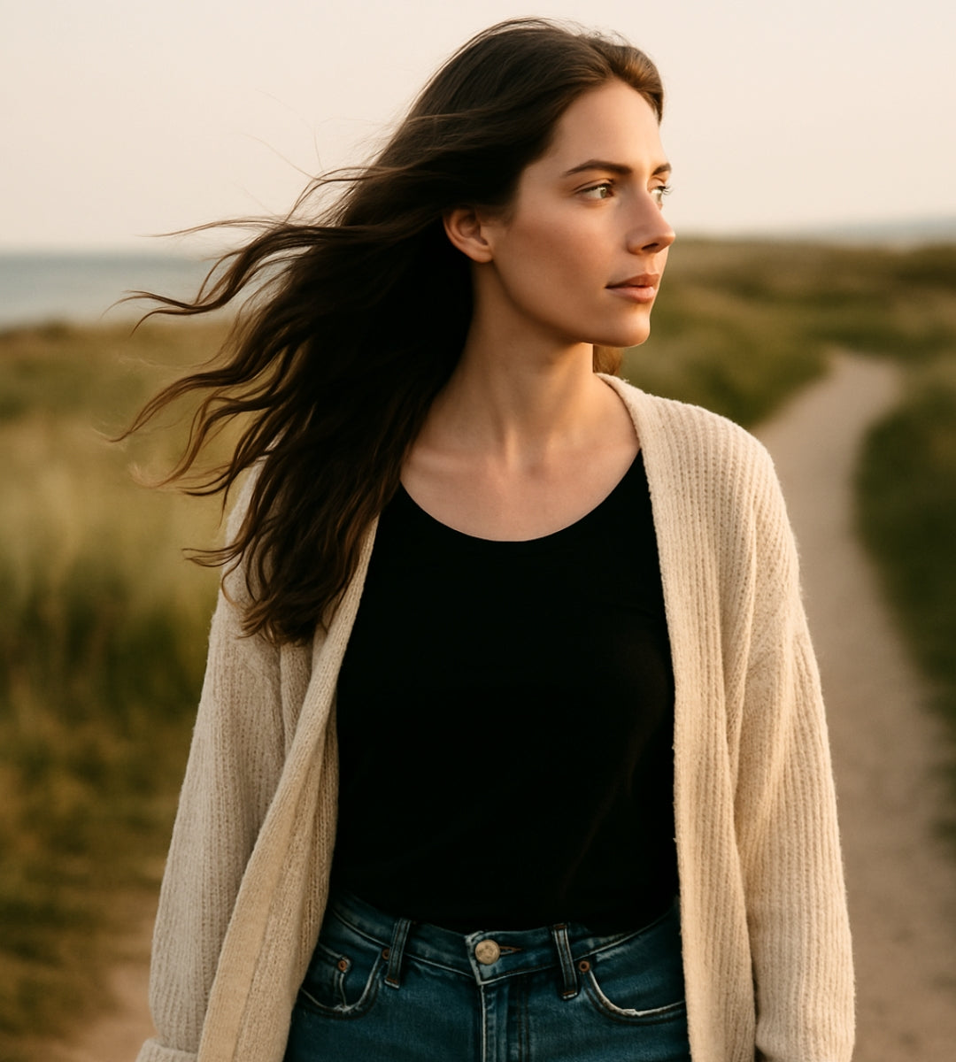 Eine Frau geht in der Natur – Walk & Talk Format von NUVYA°, mentale Begleitung in Bewegung für neue Klarheit.